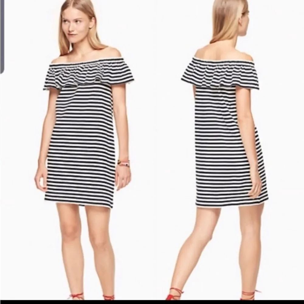 Kate Spade  black&white striped off shoulder dress sz XS
